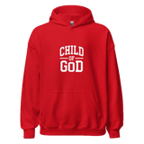 Unisex Child of God Hoodie with faith-based text design, in premium cotton blend, shown on hanger for streetwear styling