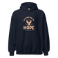 Front view of unisex Future Full of Hope Hoodie in eco-friendly cotton blend with embroidered design