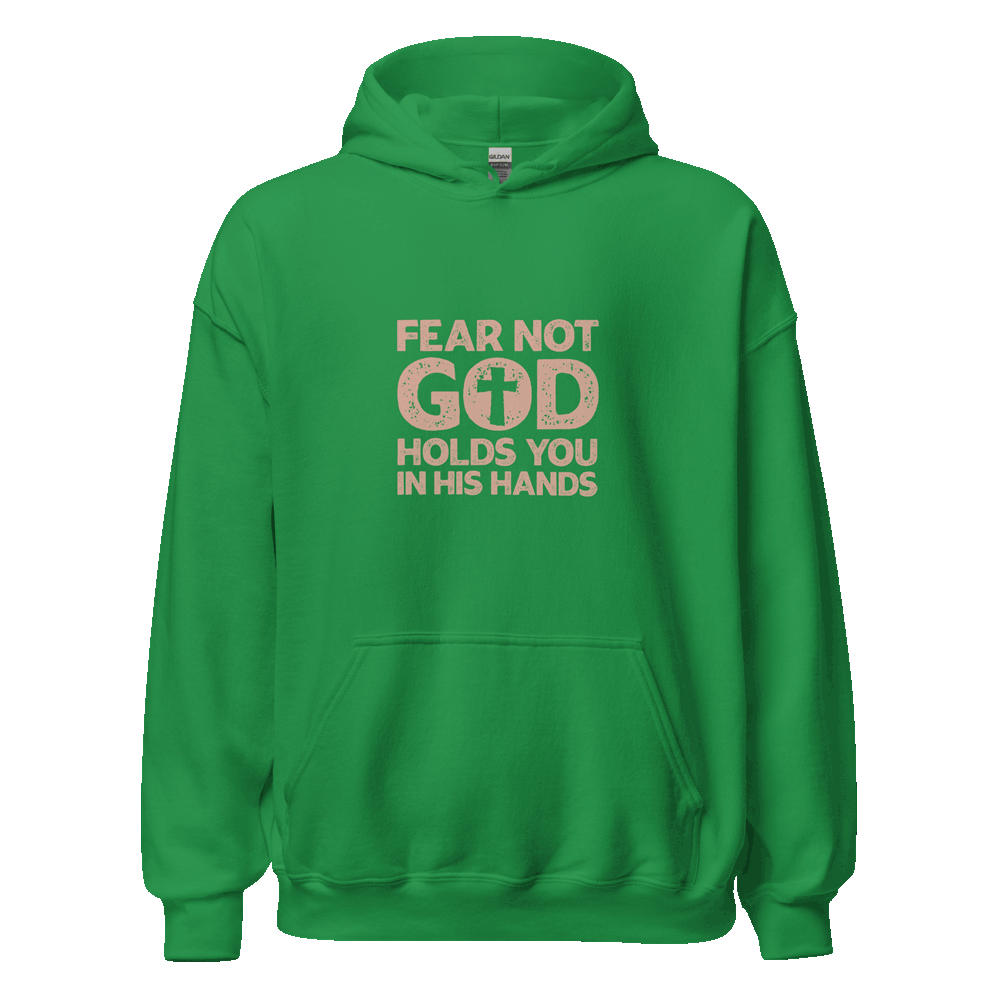 Unisex Isaiah 41:10 Hoodie with inspirational Bible verse 'Do not fear, for I am with you,' in eco-friendly cotton blend for faith-based streetwear.