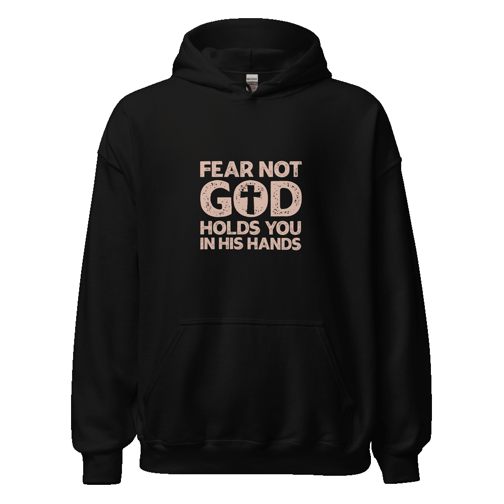 Unisex Isaiah 41:10 Hoodie with inspirational Bible verse 'Do not fear, for I am with you,' in eco-friendly cotton blend for faith-based streetwear.