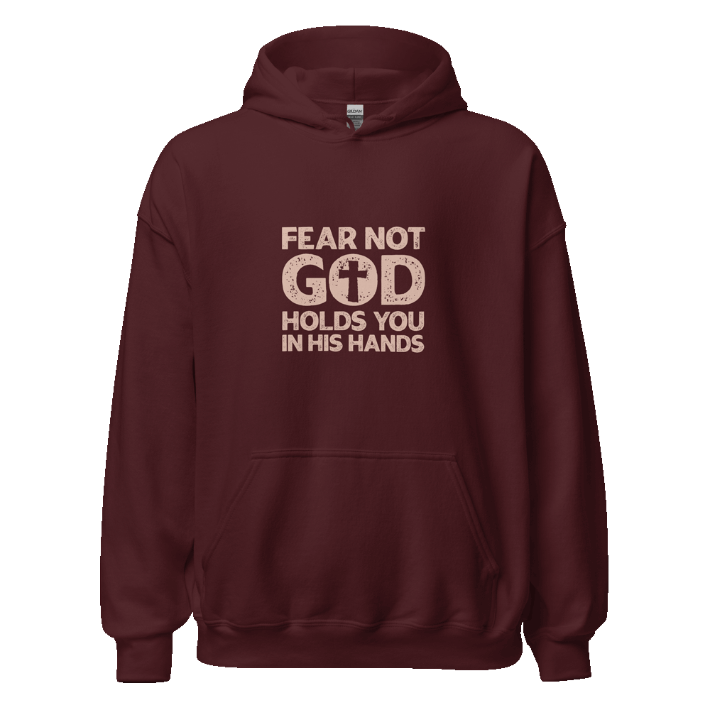 Unisex Isaiah 41:10 Hoodie with inspirational Bible verse 'Do not fear, for I am with you,' in eco-friendly cotton blend for faith-based streetwear.