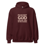 Unisex Isaiah 41:10 Hoodie with inspirational Bible verse 'Do not fear, for I am with you,' in eco-friendly cotton blend for faith-based streetwear.