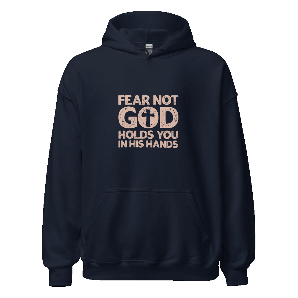 Unisex Isaiah 41:10 Hoodie with inspirational Bible verse 'Do not fear, for I am with you,' in eco-friendly cotton blend for faith-based streetwear.