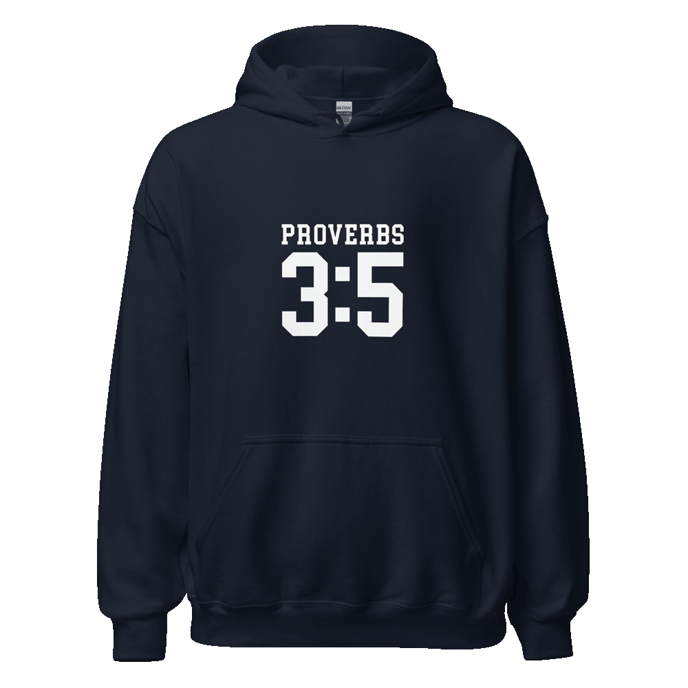 Unisex Proverbs 3:5 Hoodie with 'Trust in the Lord with all your heart' verse, in eco-friendly cotton blend for faith-inspired streetwear.