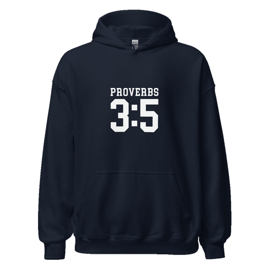 Unisex Proverbs 3:5 Hoodie with 'Trust in the Lord with all your heart' verse, in eco-friendly cotton blend for faith-inspired streetwear.