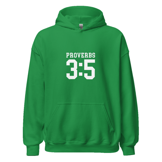 Unisex Proverbs 3:5 Hoodie with 'Trust in the Lord with all your heart' verse, in eco-friendly cotton blend for faith-inspired streetwear.