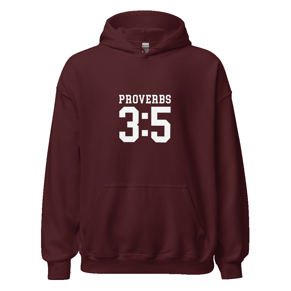 Unisex Proverbs 3:5 Hoodie with 'Trust in the Lord with all your heart' verse, in eco-friendly cotton blend for faith-inspired streetwear.