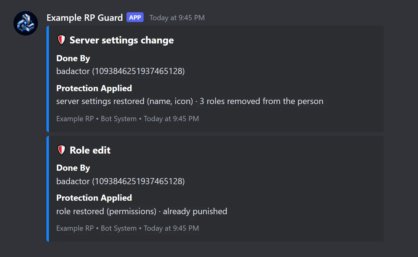 Server and role settings protection
