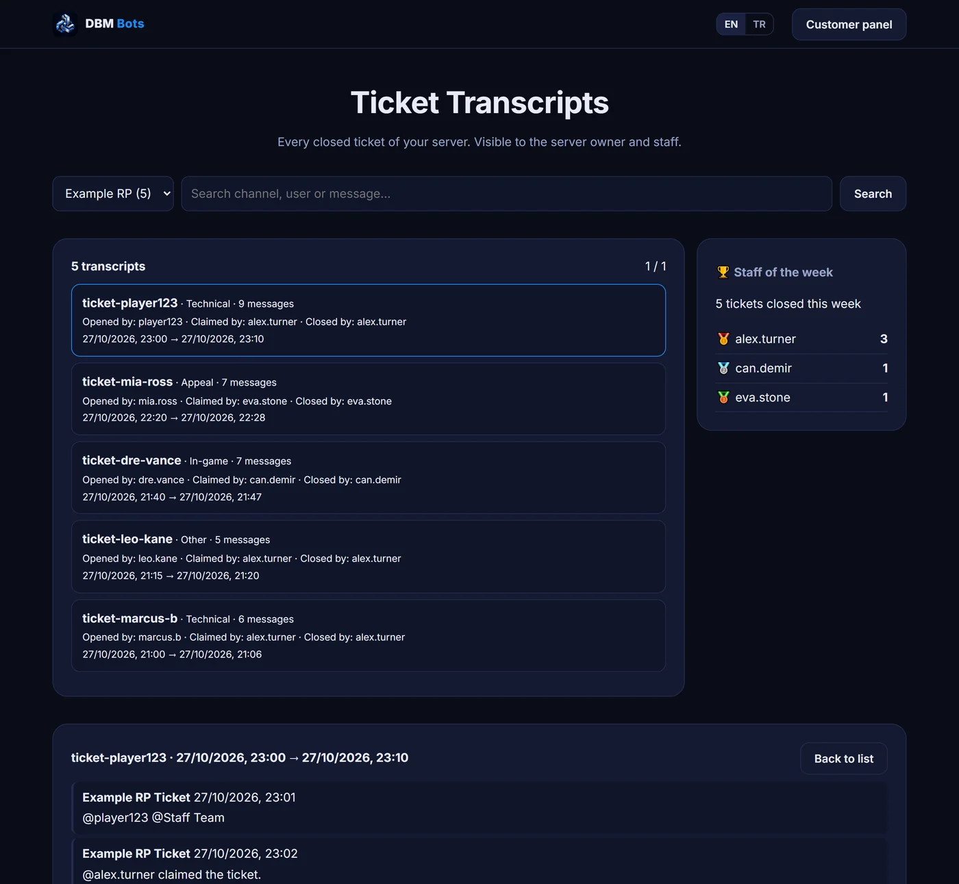 Ticket archive website