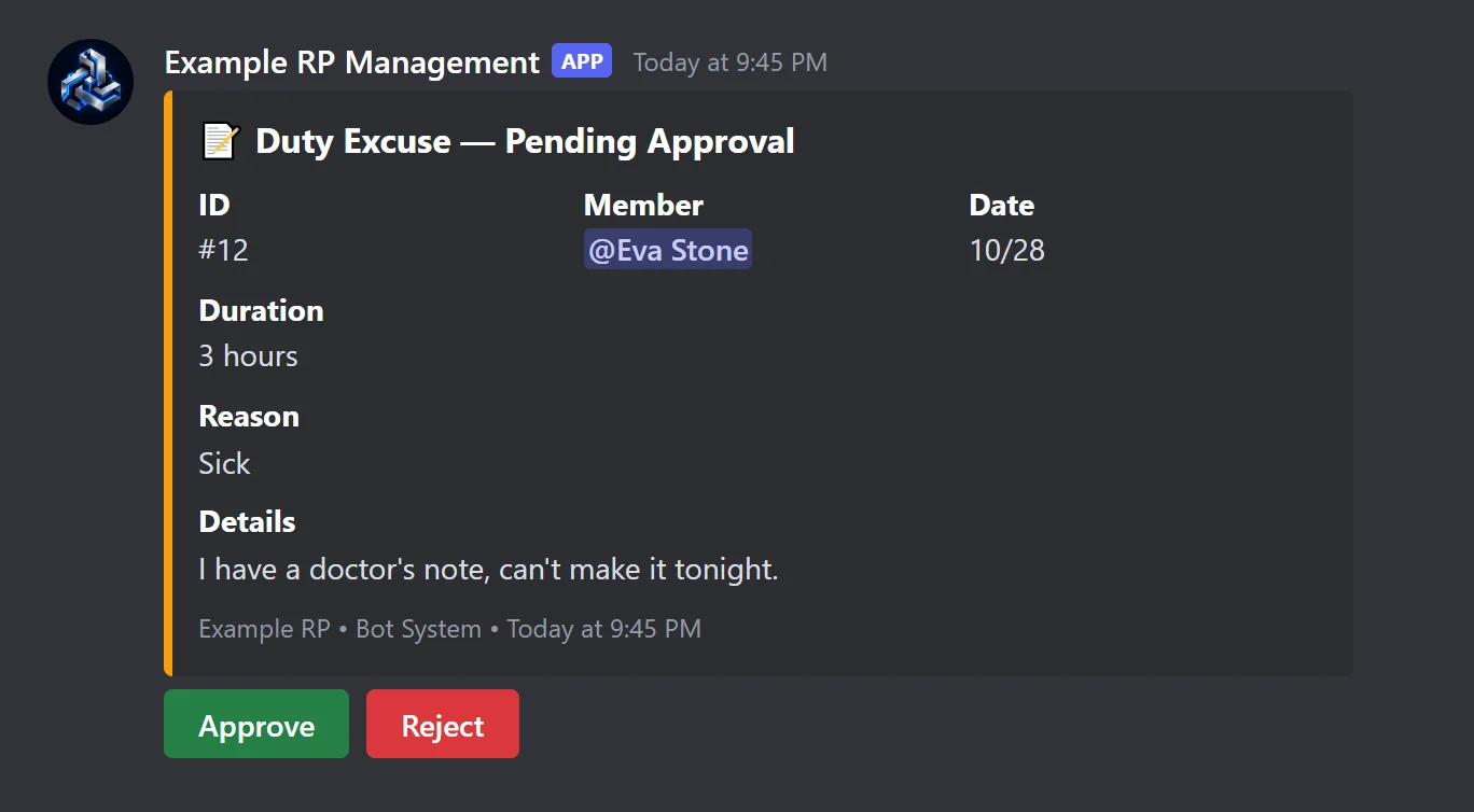 Excuse notices
